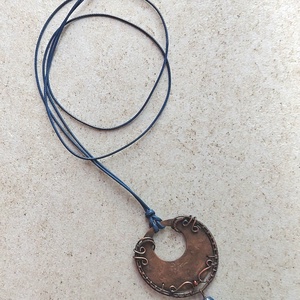 Vörösréz nyaklánc lápis lazuli ásvánnyal, Ékszer, Nyaklánc, Medálos nyaklánc, Ékszerkészítés, MESKA