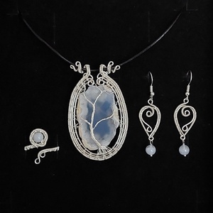 Ezüstözött drótékszer szett életfa motívummal, Ékszer, Ékszerszett, Ékszerkészítés, MESKA