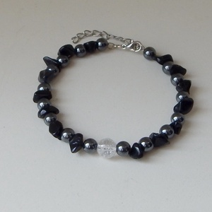 Hematit, obszidián és hegyikristály karkötő - Meska.hu