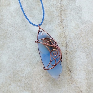 Kék achát és vörösréz nyaklánc - Meska.hu