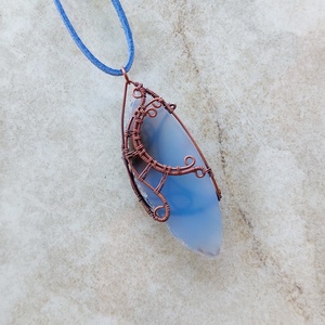 Kék achát és vörösréz nyaklánc - ékszer - nyaklánc - medálos nyaklánc - Meska.hu