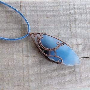 Kék achát és vörösréz nyaklánc - ékszer - nyaklánc - medálos nyaklánc - Meska.hu