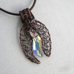 Horgolt vörösréz nyaklánc swarovski kristállyal - ékszer - nyaklánc - medálos nyaklánc - Meska.hu