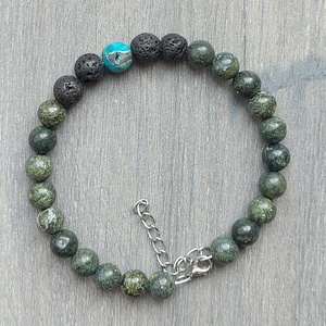 Unisex ásványkarkötő orosz szerpentin, lávakő és jáspis kővel, Ékszer, Karkötő, Karperec, Ékszerkészítés, MESKA