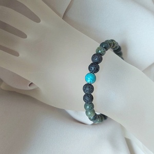 Unisex ásványkarkötő orosz szerpentin, lávakő és jáspis kővel - ékszer - karkötő - karperec - Meska.hu