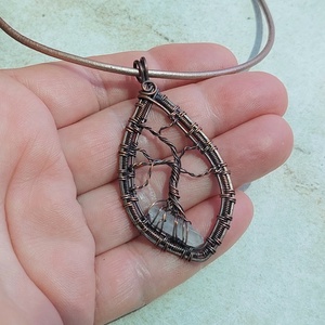 Életfa nyaklánc vörösréz drótból hegyikristály kővel, Ékszer, Nyaklánc, Medálos nyaklánc, Ékszerkészítés, MESKA