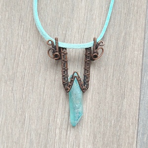 Vörösréz nyaklánc aura kvarc kővel - ékszer - nyaklánc - medálos nyaklánc - Meska.hu