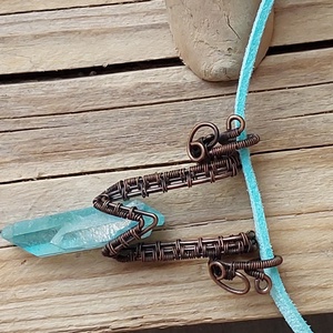 Vörösréz nyaklánc aura kvarc kővel - ékszer - nyaklánc - medálos nyaklánc - Meska.hu