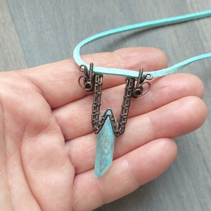 Vörösréz nyaklánc aura kvarc kővel - ékszer - nyaklánc - medálos nyaklánc - Meska.hu