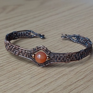 Karneol köves réz merev karkötő, Ékszer, Karkötő, Karperec, Ékszerkészítés, MESKA