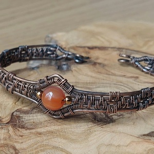 Karneol köves réz merev karkötő - ékszer - karkötő - karperec - Meska.hu