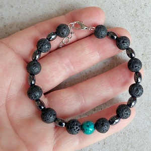 Unisex ásványkarkötő: lávakő, hematit és krizokolla, Ékszer, Karkötő, Ásványkarkötő, Ékszerkészítés, MESKA