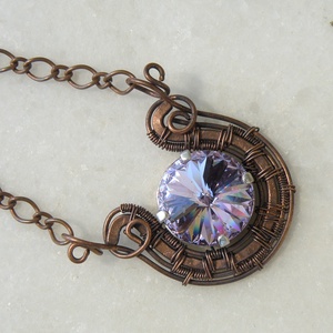Vörösréz nyaklánc világos lila swarovski kristállyal, Ékszer, Nyaklánc, Medálos nyaklánc, Ékszerkészítés, MESKA