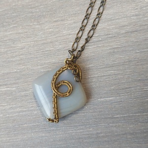 Sárgaréz nyaklánc achát kővel, Ékszer, Nyaklánc, Medálos nyaklánc, Ékszerkészítés, MESKA