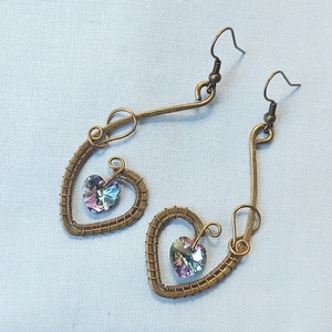 Antikolt alpakka fülbevaló swarovski kristállyal, Ékszer, Fülbevaló, Lógó fülbevaló, Ékszerkészítés, MESKA