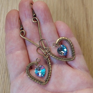 Antikolt alpakka fülbevaló swarovski kristállyal - ékszer - fülbevaló - lógó fülbevaló - Meska.hu