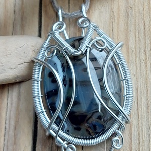 Nagy achát köves drót nyaklánc, Ékszer, Nyaklánc, Medálos nyaklánc, Ékszerkészítés, MESKA