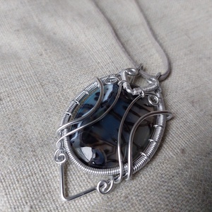 Nagy achát köves drót nyaklánc - ékszer - nyaklánc - medálos nyaklánc - Meska.hu