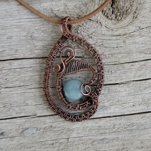 Drót nyaklánc akvamarin kővel - ékszer - nyaklánc - medálos nyaklánc - Meska.hu