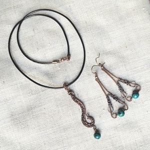 Vörösréz drótékszer szett krizokolla kövekkel, Ékszer, Ékszerszett, Ékszerkészítés, MESKA