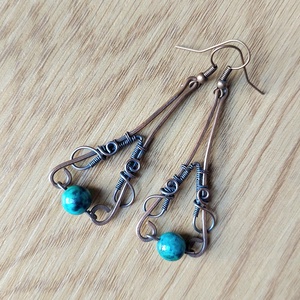 Vörösréz drótékszer szett krizokolla kövekkel - ékszer - ékszerszett - Meska.hu