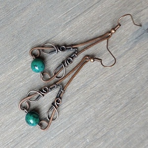 Vörösréz drótékszer szett krizokolla kövekkel - ékszer - ékszerszett - Meska.hu