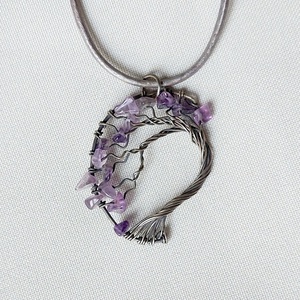 Életfa nyaklánc ametiszt apró ásványkövekkel - Meska.hu