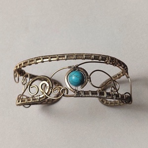 Antikolt alpakka karkötő türkiz ásvánnyal - ékszer - karkötő - karperec - Meska.hu