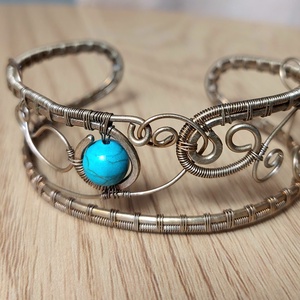 Antikolt alpakka karkötő türkiz ásvánnyal - ékszer - karkötő - karperec - Meska.hu