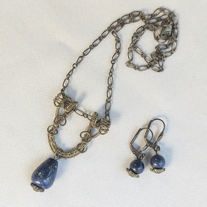 Sárgaréz drótékszer szett lápis lazuli ásvány kövekkel, Ékszer, Ékszerszett, Ékszerkészítés, MESKA