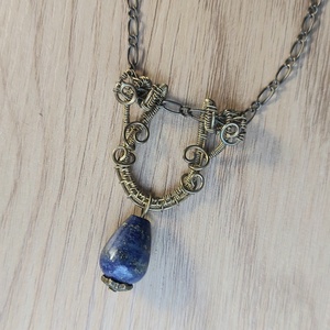 Sárgaréz drótékszer szett lápis lazuli ásvány kövekkel - ékszer - ékszerszett - Meska.hu