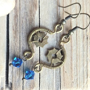 Steampunk stílusú drót fülbevaló swarovski kristállyal - ékszer - fülbevaló - lógó fülbevaló - Meska.hu