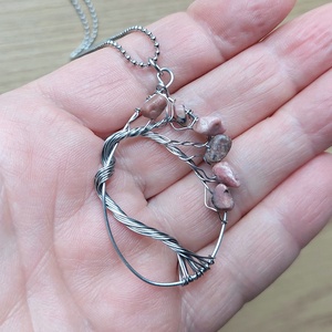 Életfa nyaklánc acél drótból rodonit ásvány kövekkel - Meska.hu