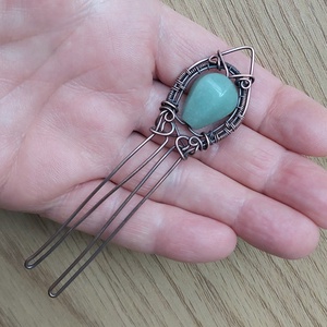 Vörösréz hajtű aventurin ásvány kővel - ruha & divat - hajdísz & hajcsat - hajcsat & hajtű - Meska.hu