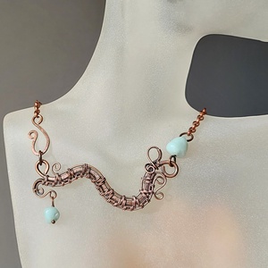 Vörösréz nyaklánc amazonit kövekkel, Ékszer, Nyaklánc, Medálos nyaklánc, Ékszerkészítés, MESKA