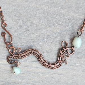 Vörösréz nyaklánc amazonit kövekkel - ékszer - nyaklánc - medálos nyaklánc - Meska.hu