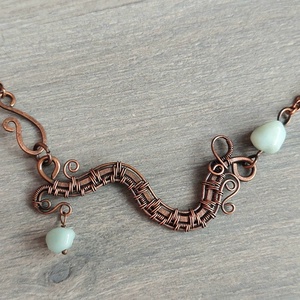 Vörösréz nyaklánc amazonit kövekkel - ékszer - nyaklánc - medálos nyaklánc - Meska.hu