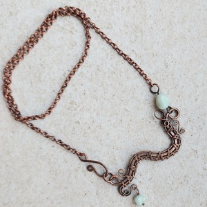 Vörösréz nyaklánc amazonit kövekkel - ékszer - nyaklánc - medálos nyaklánc - Meska.hu
