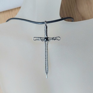 Acél kard férfi nyaklánc hematit kővel - Meska.hu