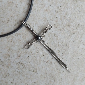 Acél kard férfi nyaklánc hematit kővel - ékszer - nyaklánc - medálos nyaklánc - Meska.hu