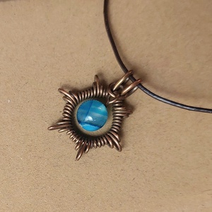 Apró réz gyerek nyaklánc kék achát ásvánnyal - ékszer - nyaklánc - medálos nyaklánc - Meska.hu