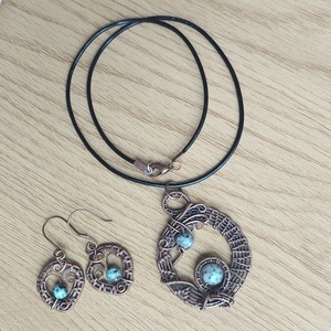 Vörösréz drótékszer szett szezám jáspis ásvánnyal - ékszer - ékszerszett - Meska.hu