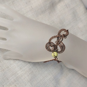 Vörösréz karkötő citrom jáde ásvánnyal, Ékszer, Karkötő, Karkötő medállal, Ékszerkészítés, MESKA