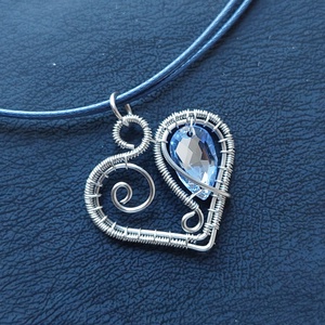 Acél drót szív nyaklánc swarovski kristállyal - ékszer - nyaklánc - medálos nyaklánc - Meska.hu