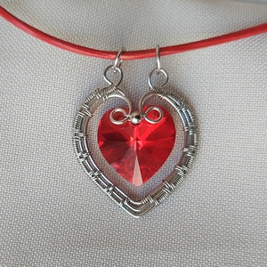 Vörös szív acél nyaklánc valentin napra - ékszer - nyaklánc - medálos nyaklánc - Meska.hu