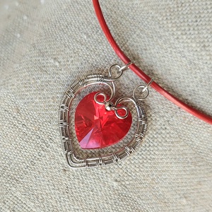 Vörös szív acél nyaklánc valentin napra - ékszer - nyaklánc - medálos nyaklánc - Meska.hu