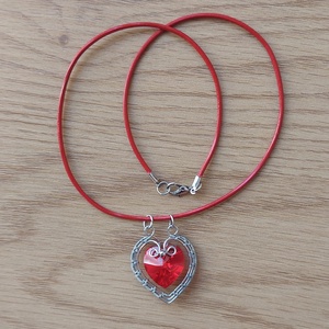 Vörös szív acél nyaklánc valentin napra - ékszer - nyaklánc - medálos nyaklánc - Meska.hu
