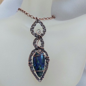 Vörösréz drót nyaklánc azurit-malachit ásvány kővel, Ékszer, Nyaklánc, Medálos nyaklánc, Ékszerkészítés, MESKA