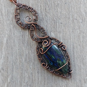 Vörösréz drót nyaklánc azurit-malachit ásvány kővel - ékszer - nyaklánc - medálos nyaklánc - Meska.hu
