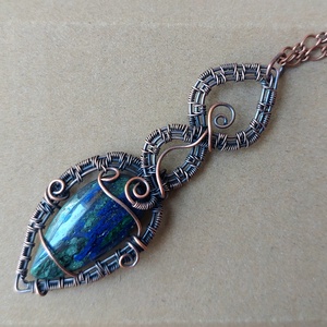 Vörösréz drót nyaklánc azurit-malachit ásvány kővel - ékszer - nyaklánc - medálos nyaklánc - Meska.hu